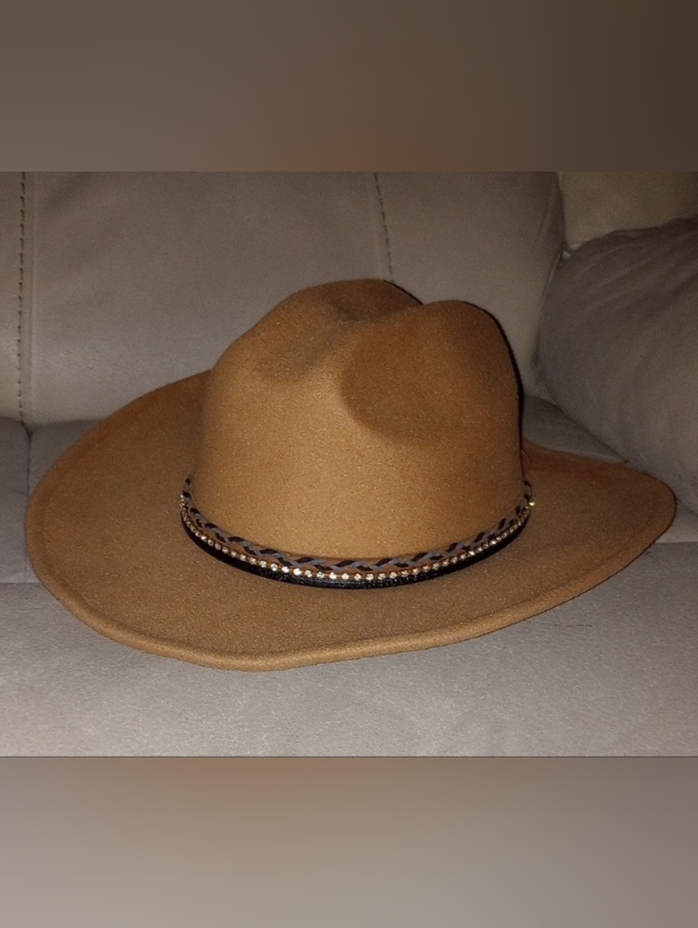 Stylish Brown Women's Felt Hat with Braided & Rhinestone Band